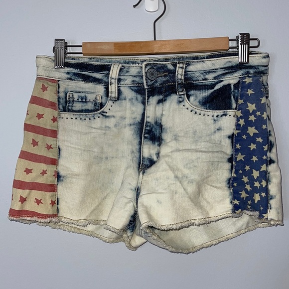 Mossimo Y2K Flag Acid Washed High Rise Jean Shorts - Picture 1 of 10